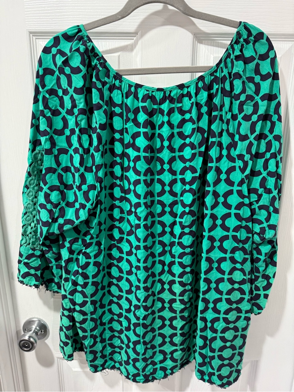 Candie's Green Patterned Crochet-Trim Peasant Top - Picture 7 of 8